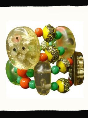 Tropical Wrap Bracelet with Vintage Lucite 50s Fruit Salad Quirky Eclectic Y2K